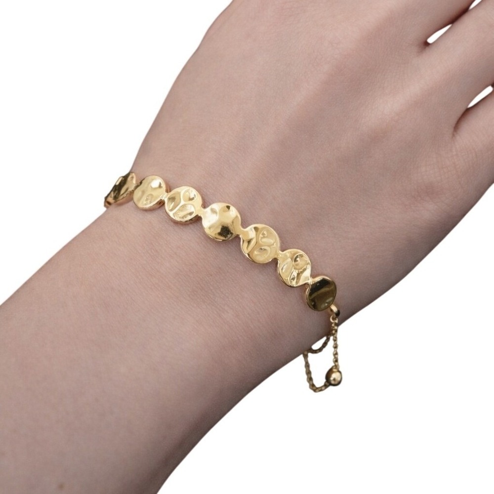 Nordstrom Gold Tone Hammered Disc Adjustable‎ Bracelet NEW
